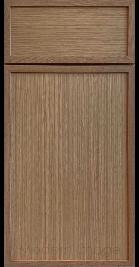 Close-up of a Fawn Stain Arcadia shaker-style cabinet door, featuring slim stile & rail surrounding a flat center panel